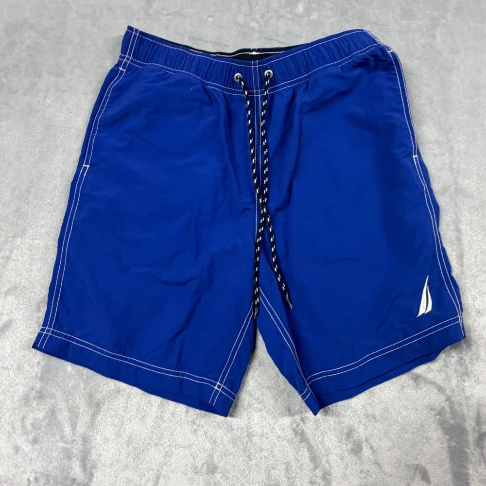 Nautica Men Size Small W30 Blue Swim Trunks Board Short Elastic Waist Mesh Lined